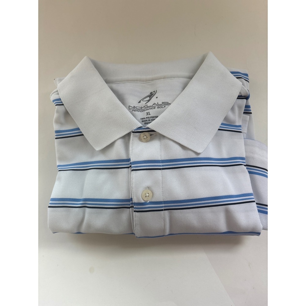 Nicklaus Performance Golf Polo Shirt‎ Men's XL Striped White Blue